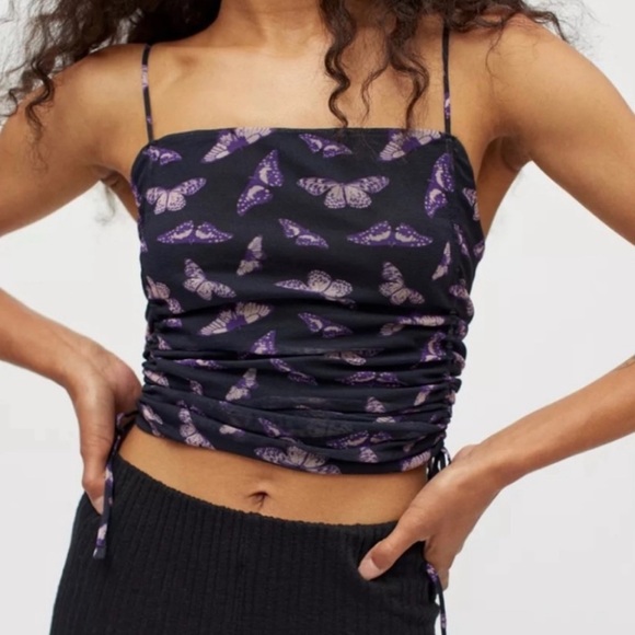 NWT Urban Outfitters Tasmin Ruched Mesh Cropped Cami - Purple Multi